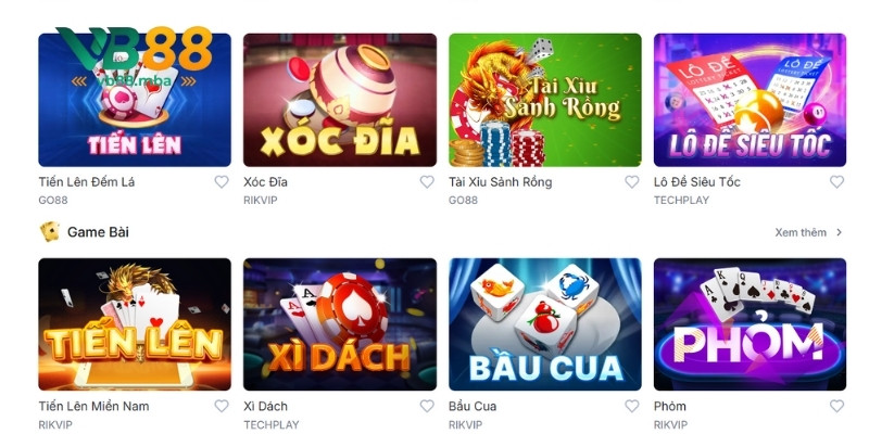 Các trò chơi được áp dụng tặng 88K