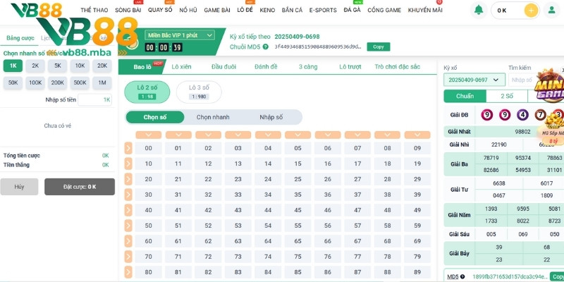 Chơi xổ số miền Bắc tại VB88