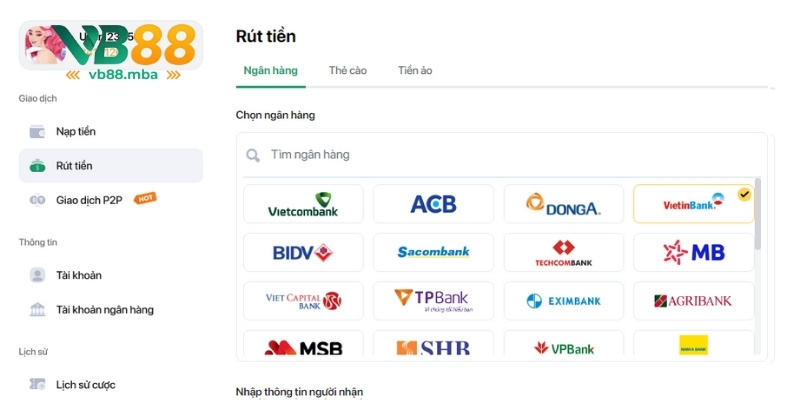 Rút tiền qua tài khoản