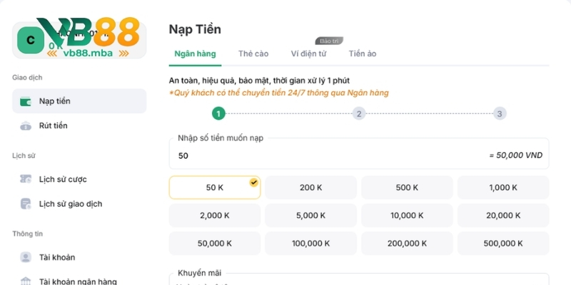 Tìm hiểu về nạp tiền VB88
